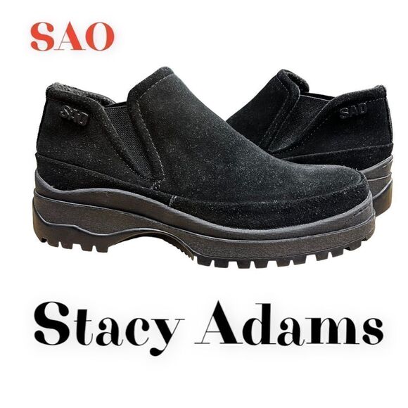 SAO Stacy Adams Men Shoe Oxford 8.5 Casual 63043 Suede Moc Toe Walking Black - Picture 1 of 8